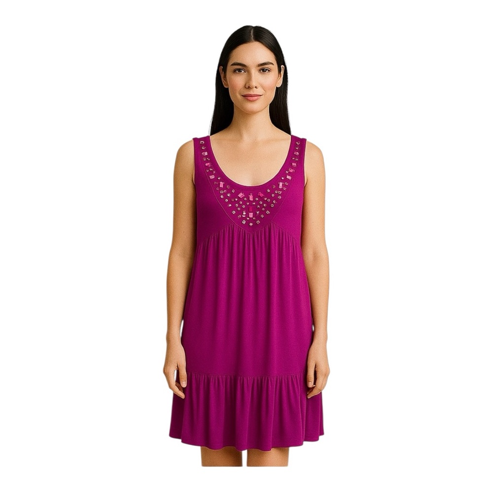 Ann Taylor LOFT Purple Embellished Sleeveless Dress